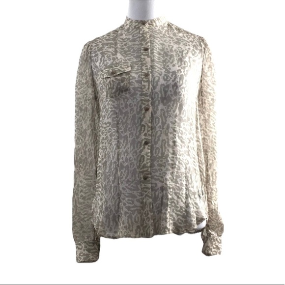 Joe's Tan Silk‎ Rock Leopard Button Front Shirt Womens XS Sheer Long Sleeve - Picture 1 of 11